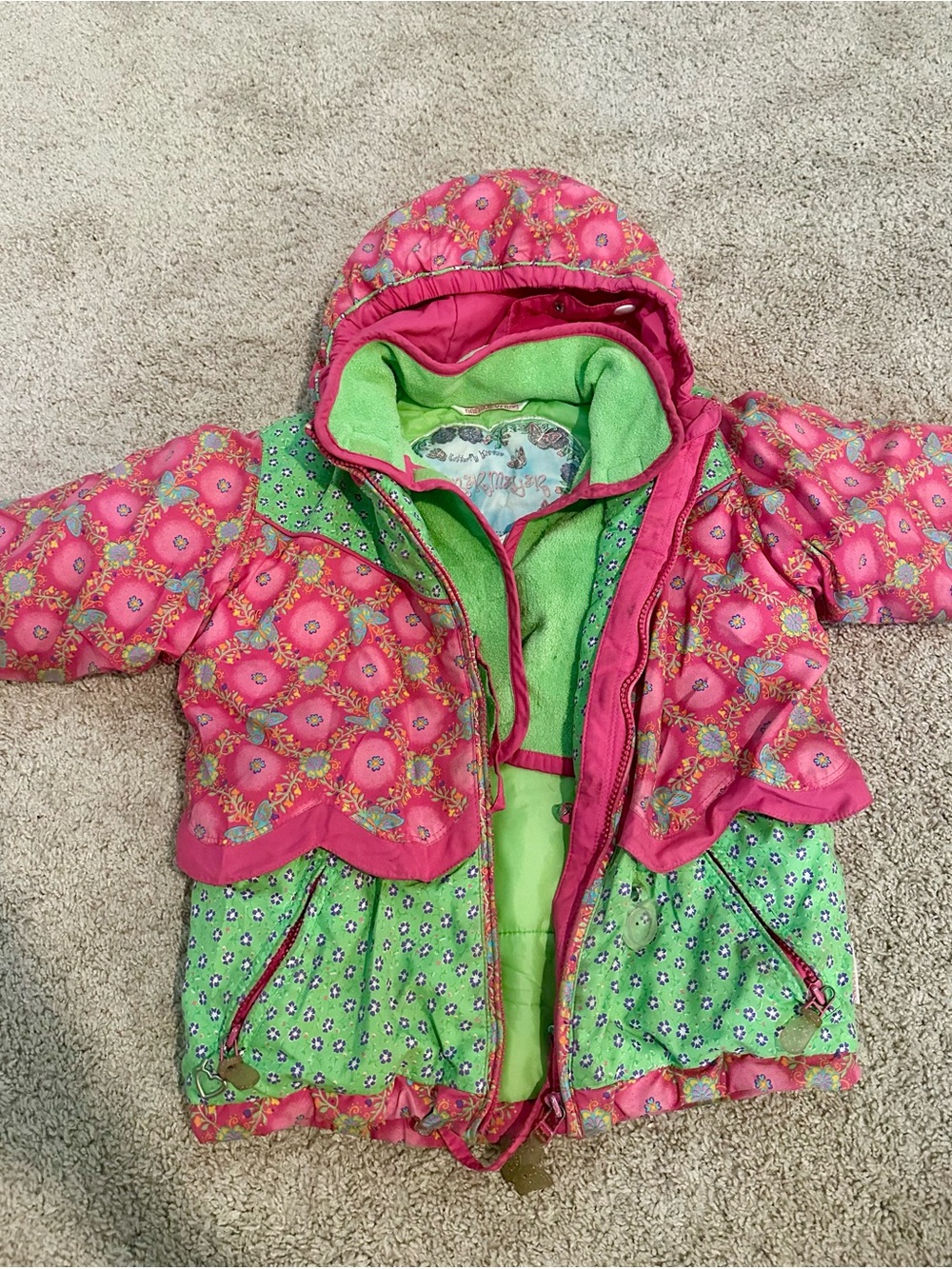 Obermeyer Pink & Green Floral Quilted Hooded Puffer Jacket